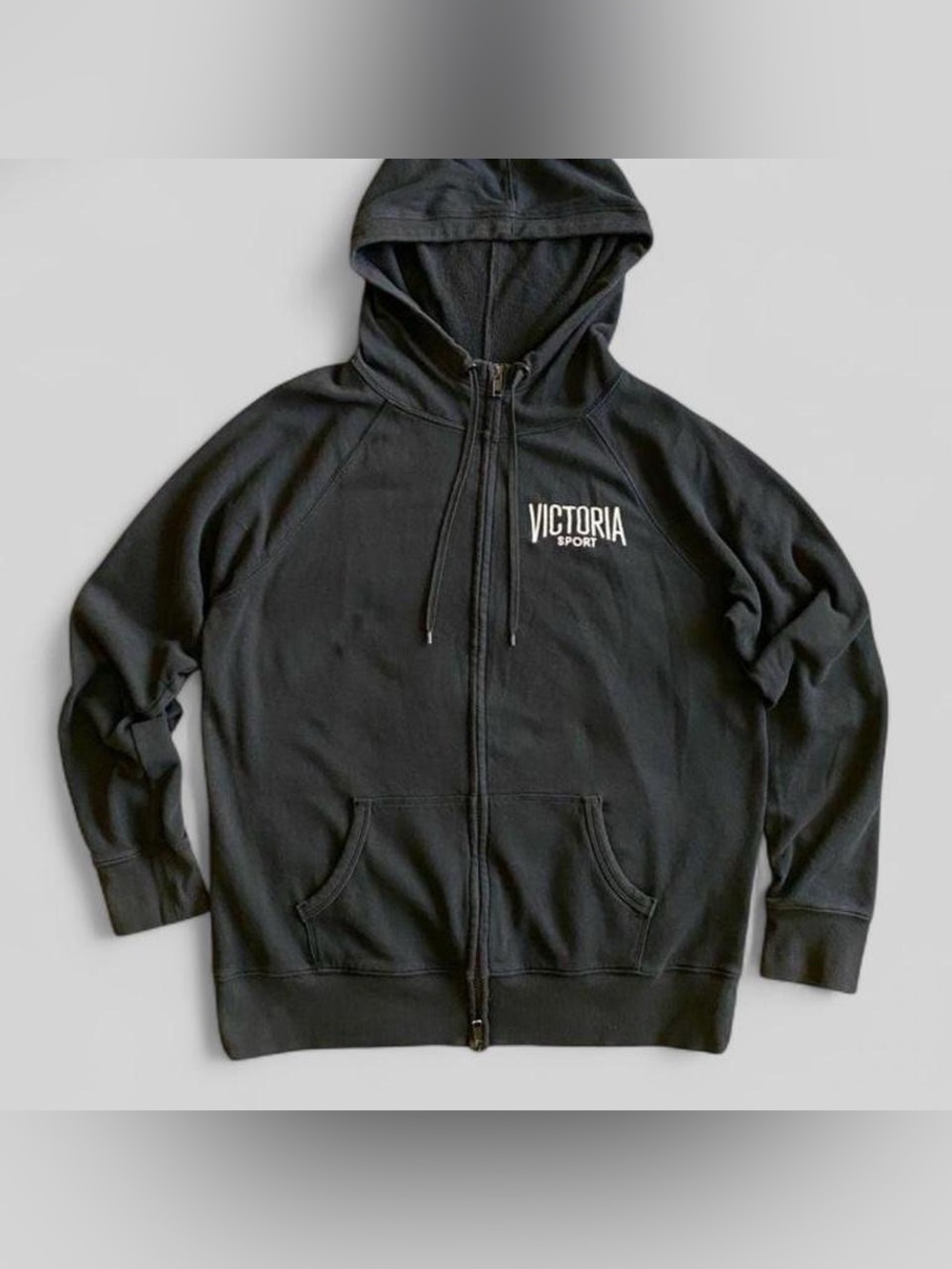Victoria's Secret Sport Black Full Zip Hoodie Jacket Logo Back Athletic L